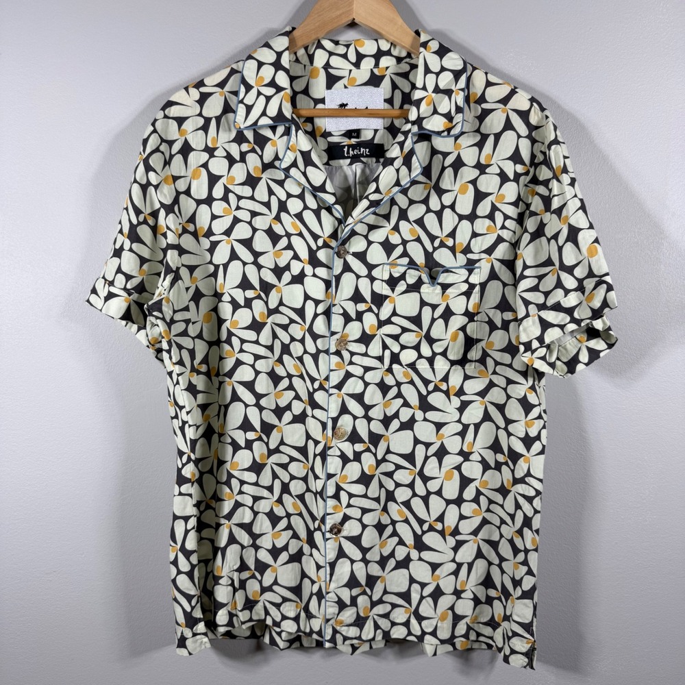 Tombolo T. Heinz Daisy Floral Print Tencel Button Up Shirt Cream Black M